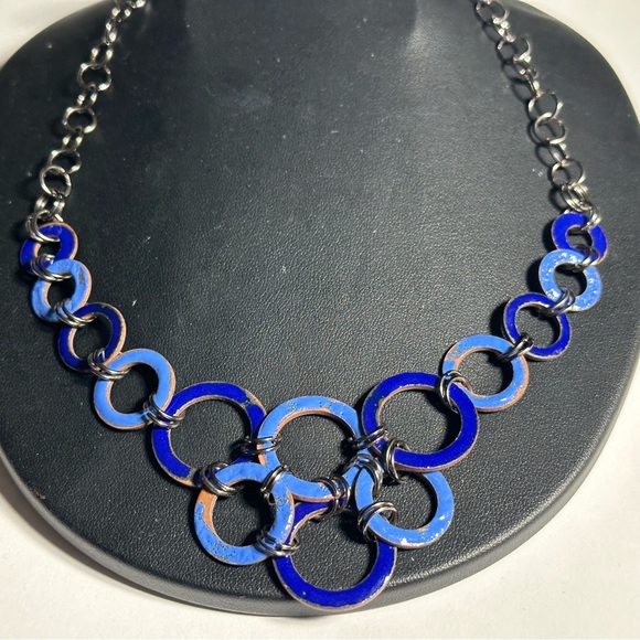 NWT Acara Phipps Lindsay Toggle Necklace Shades of Blue & Copper Washers - Picture 2 of 5